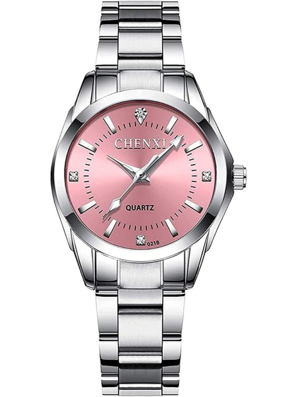 Women's Pink Dial Analog Quartz Silver Stainless Steel Luminous Waterproof Watch